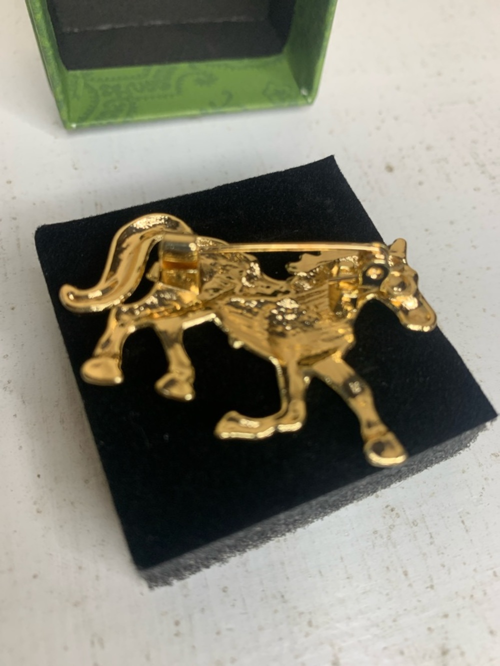 EQUESTRIAN Blue Enamel Horse Brooch with Gold Accents - Picture 4 of 4